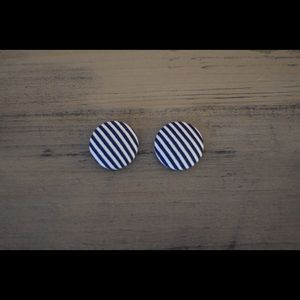 Navy Blue and White Stripe Earrings